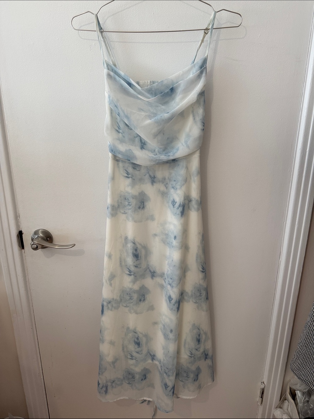 Blue & Ivory Floral Cowl Neck Slip Dress